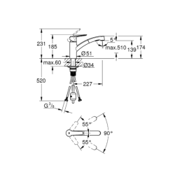 Start robinet de cuisine à bec bas avec double jet, inox (G30531DC1)
