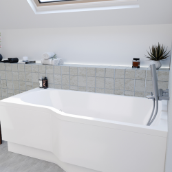 Laguna Fortuna Plus baignoire asymétrique en acrylique, 150x100 cm, gauche + tablier 150 cm + pieds, blanc (FO1500LPLUS-SET1)