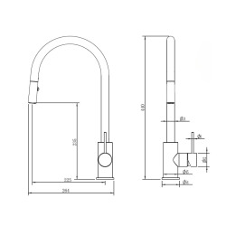  Aurum mitigeur évier à levier sur pied 44 cm avec douchette extractible 2 jets, or rose brossé (SATBAUR286BRG)