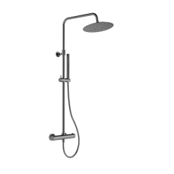 Swiss Aqua Technologies Aurum colonne de douche avec mitigeur thermostatique + douche de tête + douchette à main 2 jets, métal brossé (SATSSTKAURBGM)