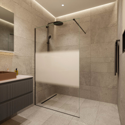 Walk-in 120x200cm, Verre semi poli Crystal Glass® 8 mm  anticalcaire, avec bras et profilés Noir mat (SATBWI120MPPRC)