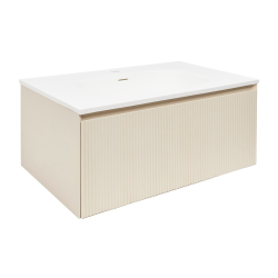 Austen meuble de salle de bain 80x35x52 cm + vasque à poser en marbre coulé, beige mat (AUSTEN80BG)