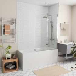 Siko 160x70 cm Ensemble baignoire universelle + Pare baignoire pliable, 2 volets chrome + pieds (CUB1600PLUS-SETP2)