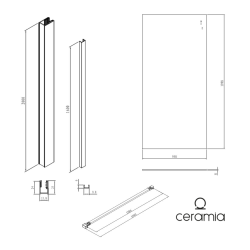 Walk-in 100x200cm paroi en verre Crystal Glass®   8 mm  anticalcaire, avec bras et profilés noir mat (CERABWISR01-100B)