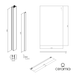 Walk-in 120x200cm paroi en 8 mm anticalcaire, avec bras et profilés noir mat (CERABWISR01-120B)