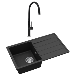 Swiss Aqua Technologies 76x44 cm évier avec égouttoir réversible en granite à encastrer + mitigeur aérateur Neoperl®, noir mat (SATSINKGE3B-SET1)