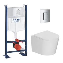 Pack WC bâti-support autoportant Rapid SL 1,13 M + WC suspendu sans bride + abattant SoftClose + plaque chrome (PROCETOR1)