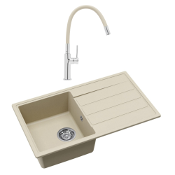 76x44 cm évier avec égouttoir réversible en granite à encastrer + mitigeur aérateur Neoperl®, jasmin (SATSINKGE3J-SET1)