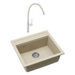 56,5x51cm évier en granite à encastrer + mitigeur aérateur Neoperl®, jasmin (SATSINKGQQ100J-SET1)