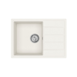 62x44 cm évier avec égouttoir réversible en granite à encastrer + mitigeur avec douchette 2 jets, blanc (SATSINKGE2W-SET1)