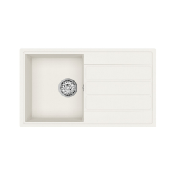 76x44 cm évier avec égouttoir réversible en granite à en castrer + mitigeur avec douchette 2 jets, blanc (SATSINKGE3W-SET1)