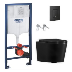 Grohe Pack WC bâti-support Rapid SL + WC suspendu sans bride Ceramia + abattant SoftClose + plaque noire mat (RSLBLCETORKF0)