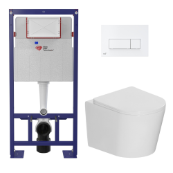 Swiss Aqua Technologies Pack WC bâti-support autoportant SAT + WC suspendu sans bride Ceramia + abattant SoftClose + plaque blanche (SMART-CETOR-4)