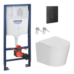 Pack WC bâti-support Rapid SL + WC suspendu sans bride Ceramia + plaque noire mat (RSLCETORKF0)