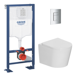 Pack WC bâti-support autoportant Solido 1.13 M + WC sans bride Ceramia + abattant SoftClose + plaque chrome (AUTOPORTANT-CETOR1)