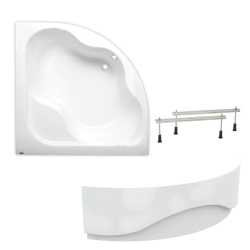 150 x 150 cm Synthia Plus baignoire d'angle + tablier + pieds, Acrylique, Gauche et Droite, Blanc (SY1500PLUS-SET1)