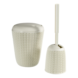 Brosse WC 14 x 14 x 43 cm en plastique avec support aspect tricot, blanc cassé (235055)