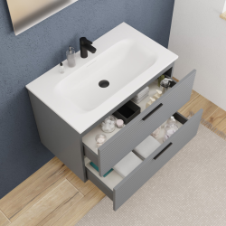 Ceramia Set complet 80 cm : vasque blanc mat + meuble, gris foncé (CERAMIA-4DG80-V)