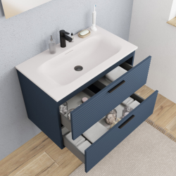 Ceramia Set complet 80 cm : vasque blanc mat + meuble, bleu foncé (CERAMIA-4DB80-V)