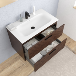Ceramia Set complet 80 cm : vasque blanc mat + meuble couleur chêne (CERAMIA-4DW80-V)