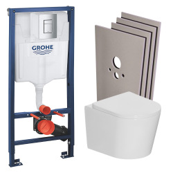 Grohe Pack WC bâti-support Rapid SL + WC suspendu sans bride + abattant SoftClose + set habillage + plaque chrome (RSLCETOR1SB)