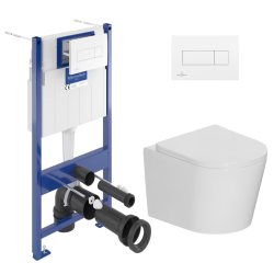 Villeroy & Boch Pack WC bâti-support sol-mur Villeroy & Boch + WC suspendu sans bride Ceramia + abattant SoftClose + plaque blanche (VCNCETOR2)