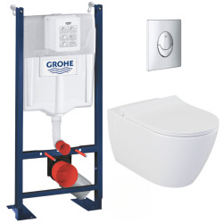 Grohe Pack WC Bâti-support Rapid SL + WC sans bride Bello + Abattant softclose + Plaque Chrome (ProjectBello-2)