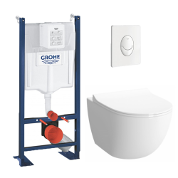 Grohe Pack Cuvette Compacte SENTO RIM-EX sans bride + Rapid SL autoportant NF + plaque Skate Air blanc ProjectSentoRimlessCOMPACT-3