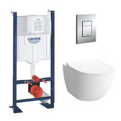 Grohe Pack WC Cuvette Sento Compacte + Rapid SL autoportant NF + plaque chrome (ProjectSentoCOMPACT-1)