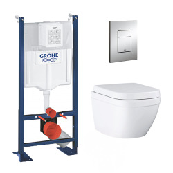 Pack WC Rapid SL autoportant + Euro Ceramic Cuvette WC suspendue compact Triple Vortex, blanc alpin (ProjectEuroCeramic-1)