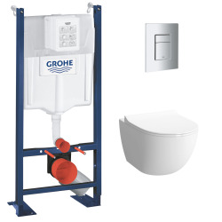 Grohe Pack WC Bâti autoportant Rapid SL + WC sans bride Infinitio + Abattant softclose + Plaque chrome (ProjectInfinitio2-1)