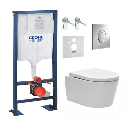 Grohe Pack WC bâti-autoportant Rapid SL + WC SAT sans bride + Abattant softclose + Plaque chrome (Autoportant-SAT-2)