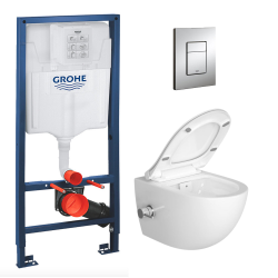 Pack WC Bâti-support Rapid SL + WC Sapho Avva sans bride + Abattant softclose + Plaque chrome (RapidSL-Avva-1)