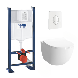 Grohe Pack WC Cuvette Sento Compacte + Rapid SL autoportant NF + plaque Skate Air blanche (ProjectSentoCOMPACT-3)