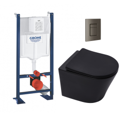 Grohe Pack WC bâti-autorportant Rapid SL + WC infinitio noir mat sans bride + Abattant softclose + Plaque (ProjectBlackInfinitio-AL0)