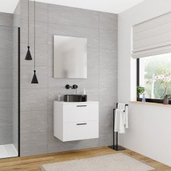 Ceramia Set complet 60 cm : plan vasque blanc mat + meuble assemblé, blanc cassé (CERAMIA-4OW60-S)