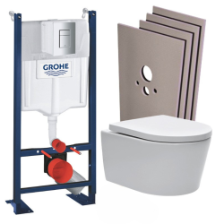 Grohe Pack Bâti autoportant RapidSL + WC sans bride SAT, fixations invisibles + Abattant softclose + Plaque chrome mat + Set habillage