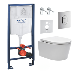 Grohe Pack WC bâti support Solido 113cm + Cuvette SAT rimless fixations invisibles + Abattant softclose + Plaque chrome (ArenaSat)