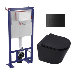 Swiss Aqua Technologies Pack WC Bâti autoportant + WC SAT Infinitio sans bride noir mat + Abattant softclose + Plaque noire mat