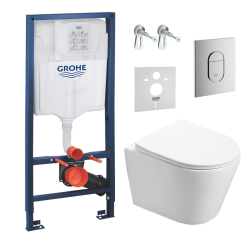 Grohe Pack WC Bâti-support + WC SAT Infinitio sans bride fixations invisibles + Plaque + Panneau isolation phonique ArenaInfinitio