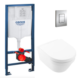 Grohe Pack WC Bâti Rapid SL + Cuvette Villeroy&Boch Architectura sans bide DirectFlush fixations invisibles + Abattant + plaque chrome