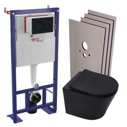 Swiss Aqua Technologies Pack WC bâti-autoportant + WC Infinitio noir mat + Abattant + Plaque + Set d'habillage