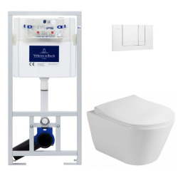 Pack WC Bâti-support Viconnect + WC sans bride SAPHO Avva + Abattant frein de chute + Plaque Blanche (ViConnectAvva-2)
