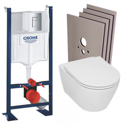 Pack WC Bâti-support Rapid SL autoportant + WC sans bride Serel, fixations invisibles + abattant softclose + Plaque Chrome