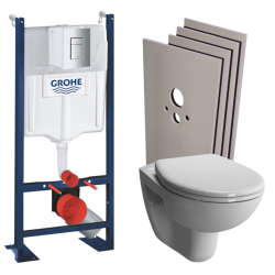 Grohe Pack WC Bâti Autoportant Rapid SL + WC Vitra Normus sans bride + Abattant softclose + Set habillage + Plaque chrome