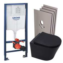 Grohe Pack WC Bâti-support Rapid SL + Cuvette SAT Infinitio noire mat + Abattant frein de chute + Plaque Chrome + Set habillage