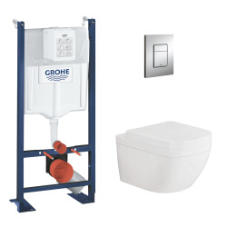 Pack WC Rapid SL autoportant + Euro Ceramic Cuvette WC suspendue compact Triple Vortex, blanc alpin (ProjectEuroCeramic-1)