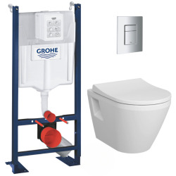 Pack WC Bâti Autoportant Rapid SL + WC sans bride Integra + Abattant softclose + Plaque chrome (ProjectIntegraRimless2.0-5)
