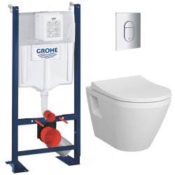 Pack WC Bâti Autoportant Rapid SL + WC sans bride Integra + Abattant softclose + Plaque chrome (ProjectIntegraRimless2.0-5)