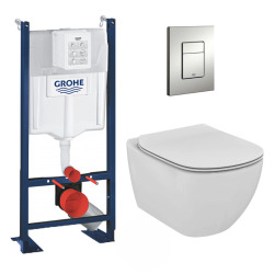 Pack WC Bâti Autoportant Rapid SL + WC sans bride Tesi + Abattant softclose + Plaque chrome (ProjectTesi-5)